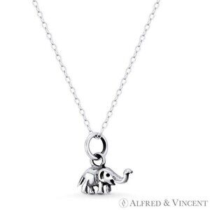 Tiny Baby Elephant Charm Lightweight Pendant in Oxidized .925 Sterling Silver